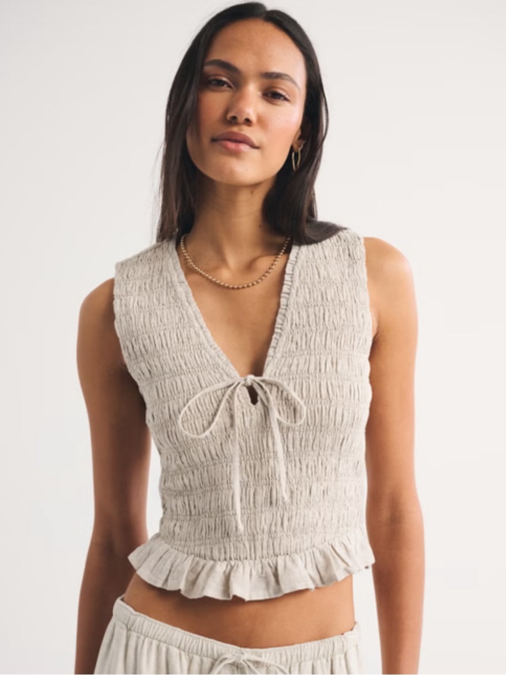 Abercrombie & Fitch Linen-Blend Smocked Tie-Front Top size Small
